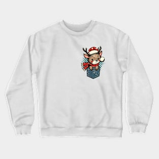 Cute christmas reindeer in pocket Crewneck Sweatshirt